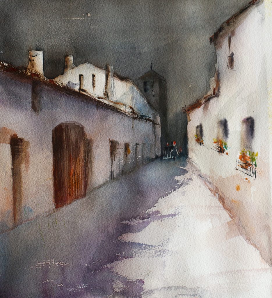 Pueblo oscuro, cuadro de Alicia Prado