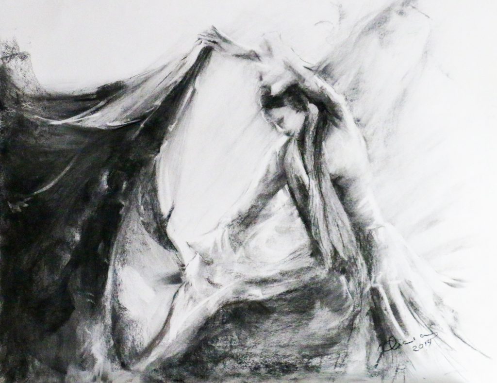 Bailaora en carboncillo, cuadro de Alicia Prado
