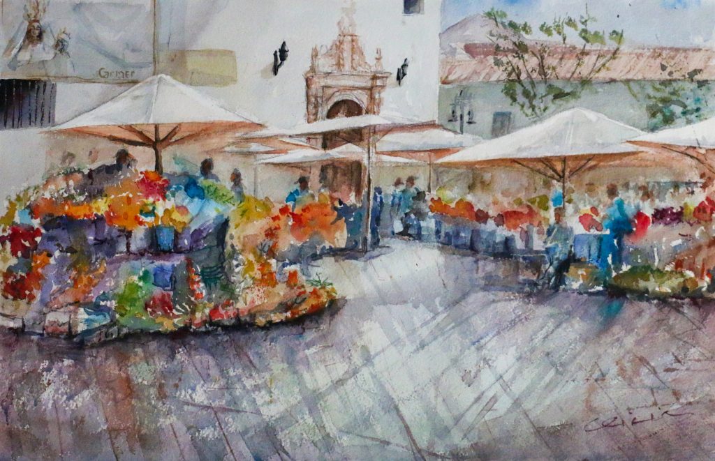 Mercado de las flores, cuadro de Alicia Prado