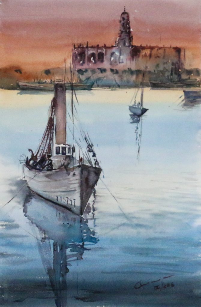 Marina y catedral, cuadro de Alicia Prado