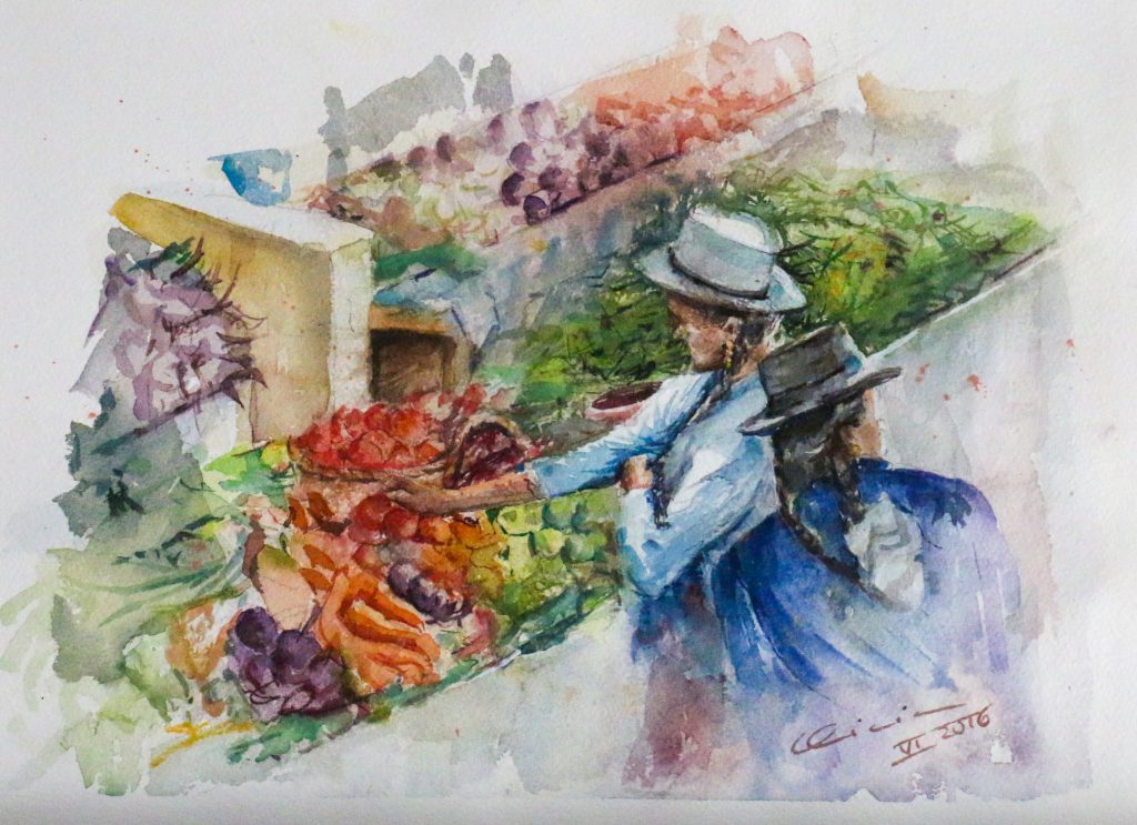 Cholas en el Mercado, cuadro de Alicia Prado