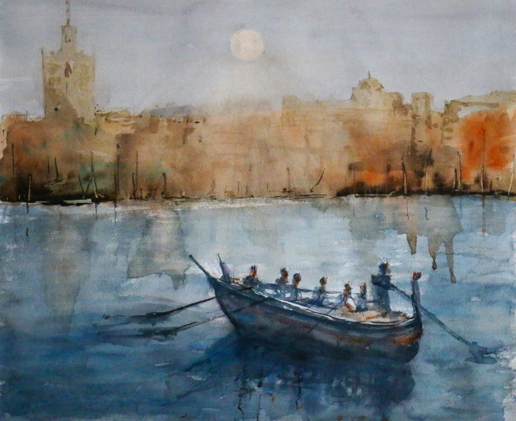 Mar y barca, cuadro de Alicia Prado