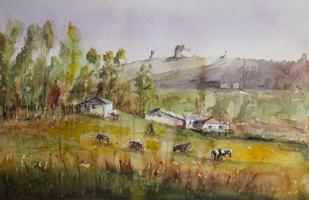 Pastando en Ingapirca, cuadro de Alicia Prado