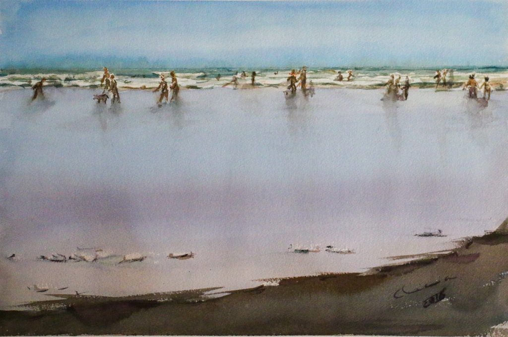 Paseando por la playa, cuadro de Alicia Prado
