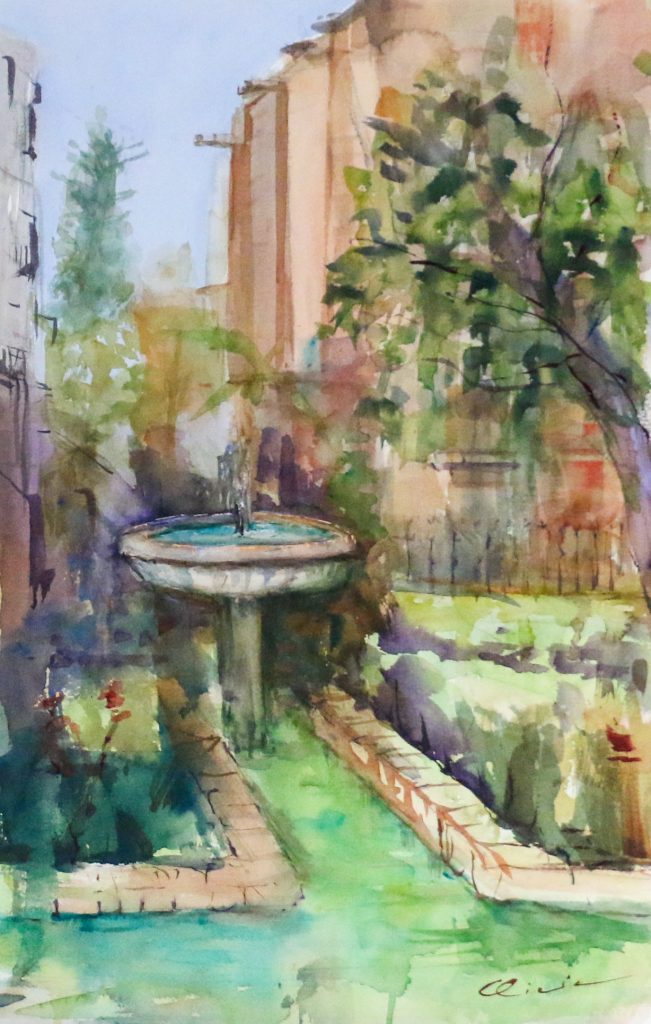 Jardín de los naranjos, cuadro de Alicia Prado