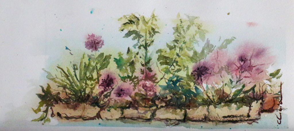 Jardinera en flor, cuadro de Alicia Prado