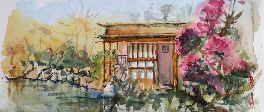 Jardín japonés, cuadro de Alicia Prado