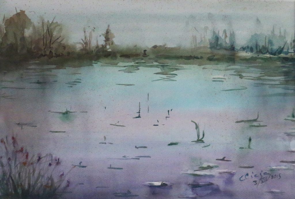 Lago con marco, cuadro de Alicia Prado