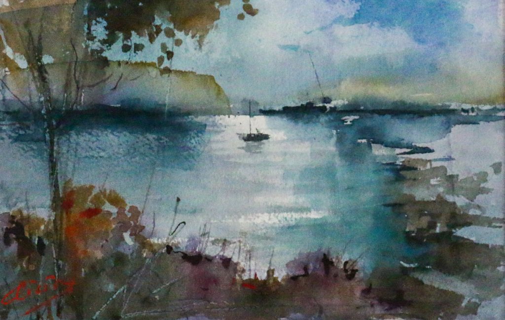 Atardecer en el lago, cuadro de Alicia Prado