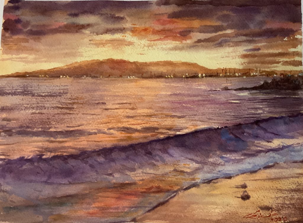 Atardecer en la Caleta, cuadro de Alicia Prado