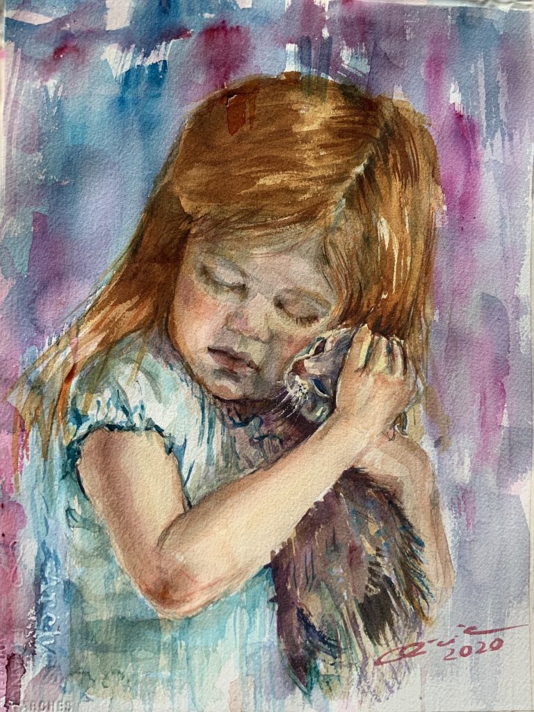 Niña con Gato, cuadro de Alicia Prado