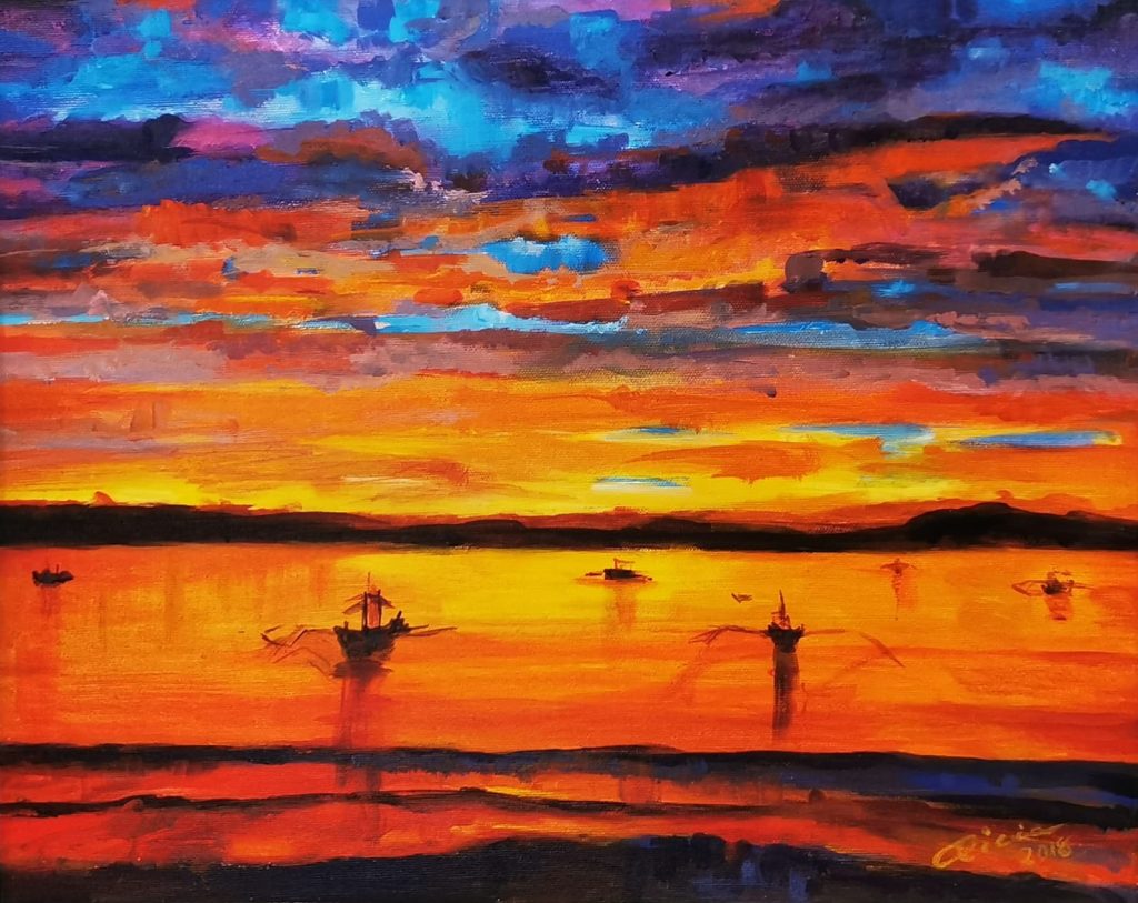 Atardecer en la Playa de Bohol, cuadro de Alicia Prado