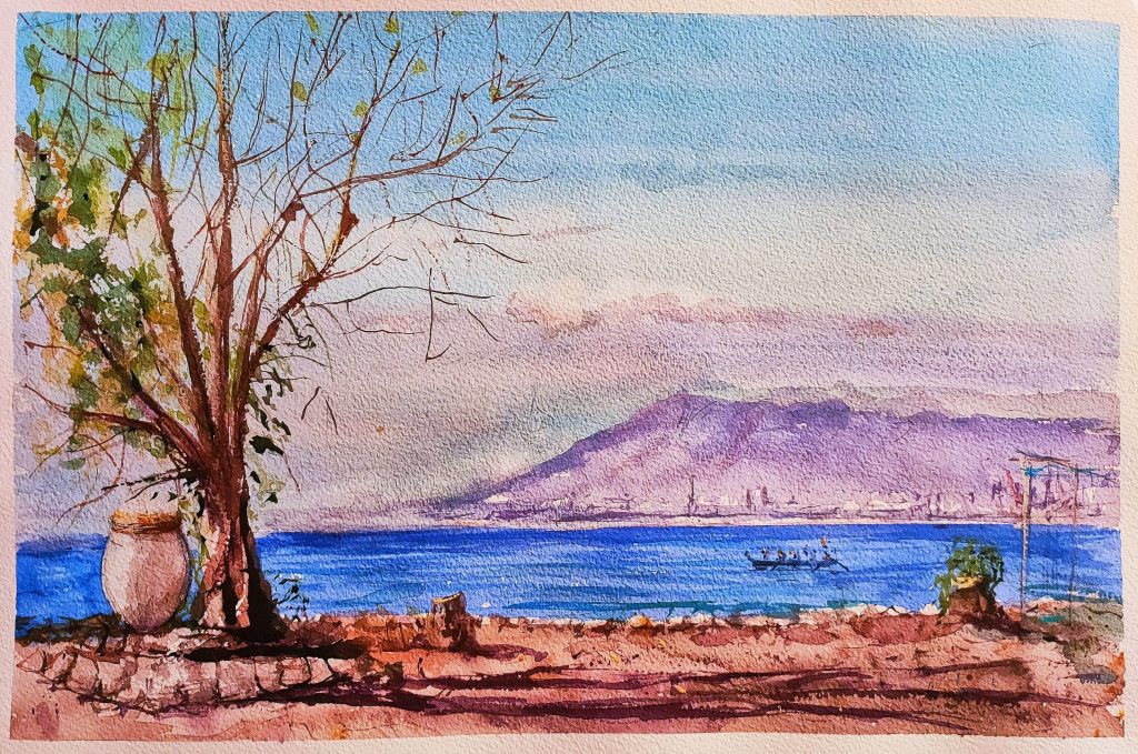 Sierra de Mijas desde el Balneario, cuadro de Alicia Prado