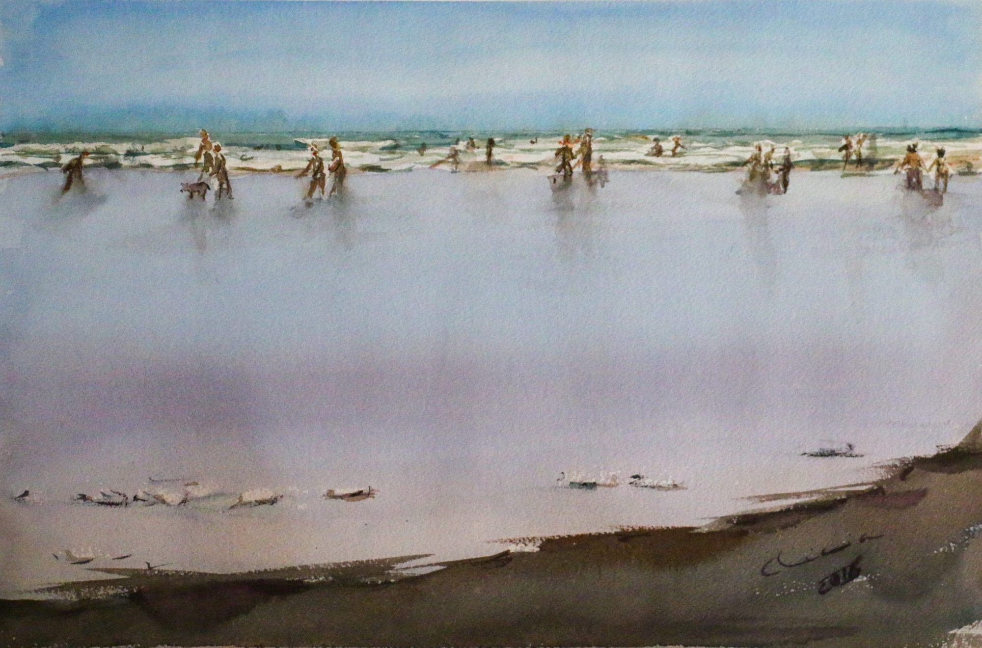 Paseando por la playa, cuadro de Alicia Prado