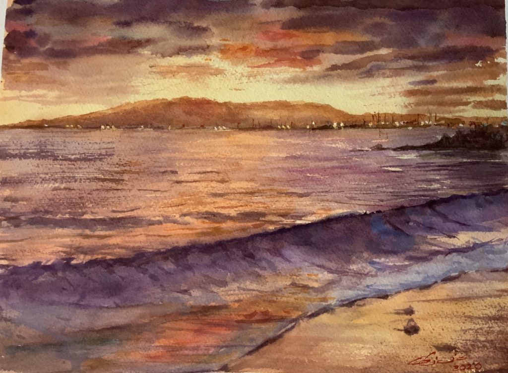 Atardecer en la Caleta, cuadro de Alicia Prado