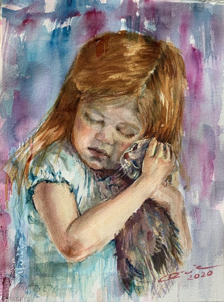 Niña con Gato, cuadro de Alicia Prado