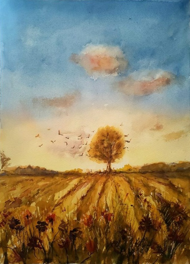 Atardecer en el campo, cuadro de Alicia Prado