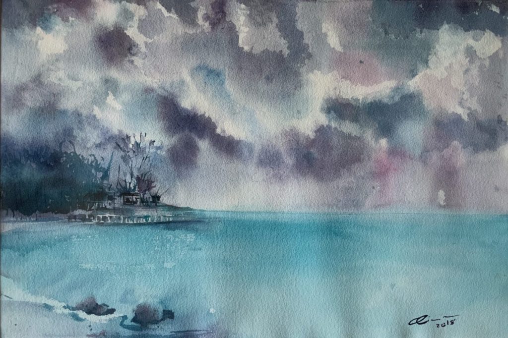 Balneario en turquesa, cuadro de Alicia Prado
