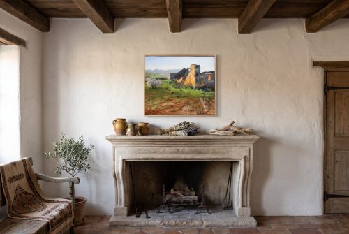 «Casabermeja», cuadro original de Alicia Prado, colgado en salón de un cortijo en los Montes de Málaga