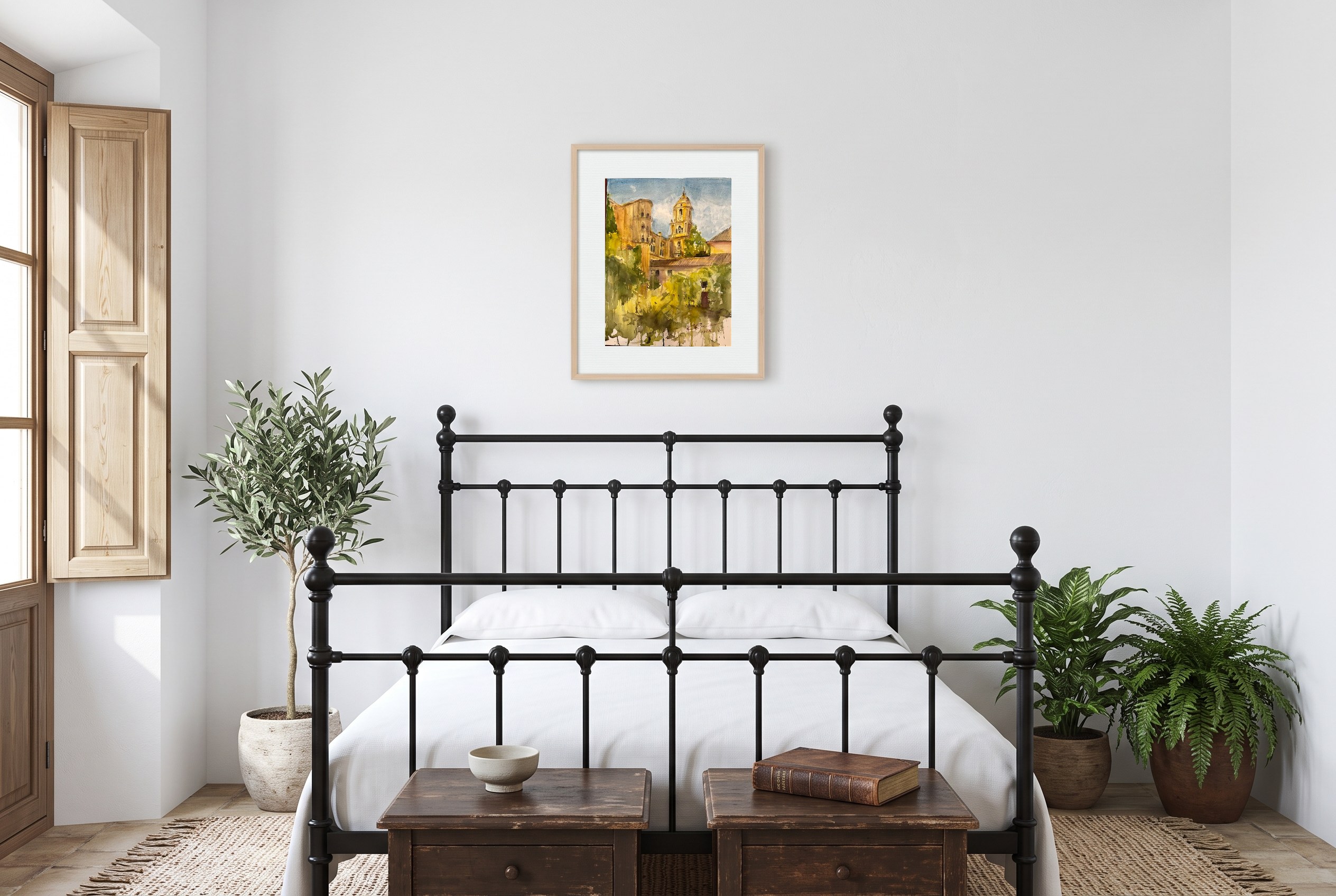 «Catedral de Málaga», cuadro original de Alicia Prado, colgado en suite de un hotel boutique en el centro de Málaga