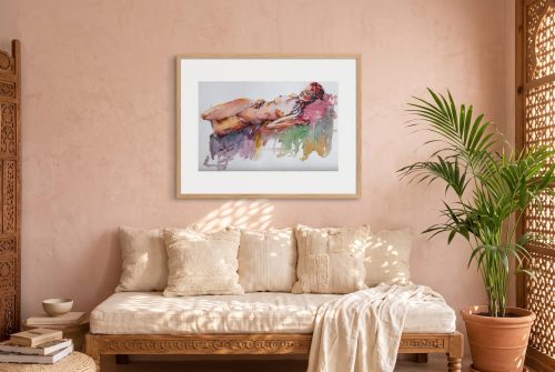«Figura femenina del natural II», cuadro original de Alicia Prado, colgado en sala de relajación en un spa boutique de aire mudéjar