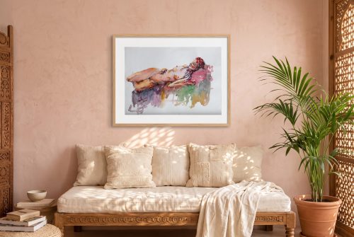 «Figura femenina del natural II», cuadro original de Alicia Prado, colgado en sala de relajación en un spa boutique de aire mudéjar