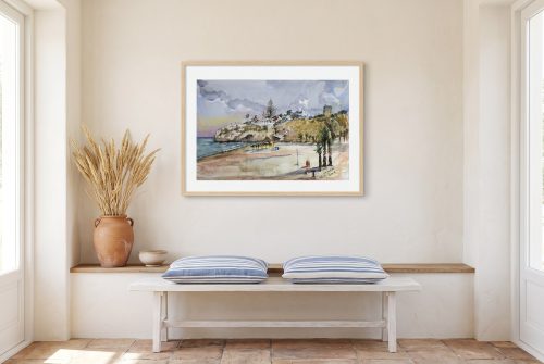 «El tajo», cuadro original de Alicia Prado, colgado en terraza acristalada de una villa mediterránea en Nerja