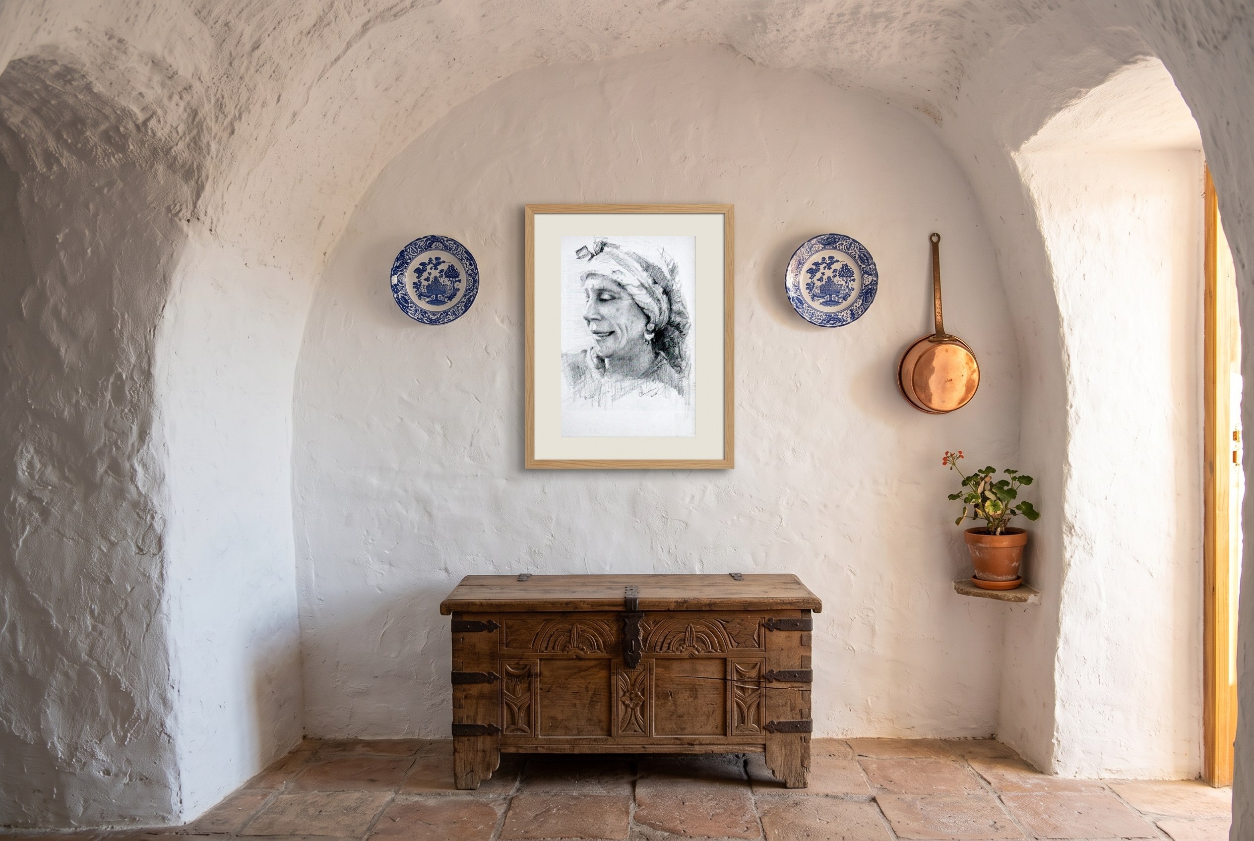 «Gitana del sacromonte», cuadro original de Alicia Prado, colgado en salón de una casa-cueva en el Sacromonte