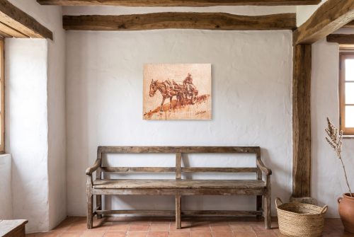 «La mula», cuadro original de Alicia Prado, colgado en zaguán de un antiguo lagar