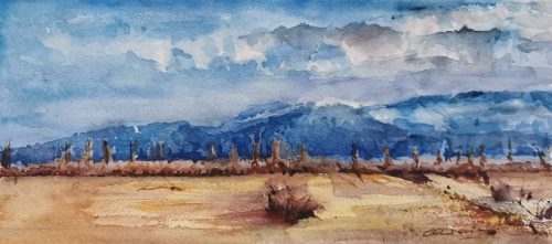 Paisaje con cielo azul, cuadro de Alicia Prado